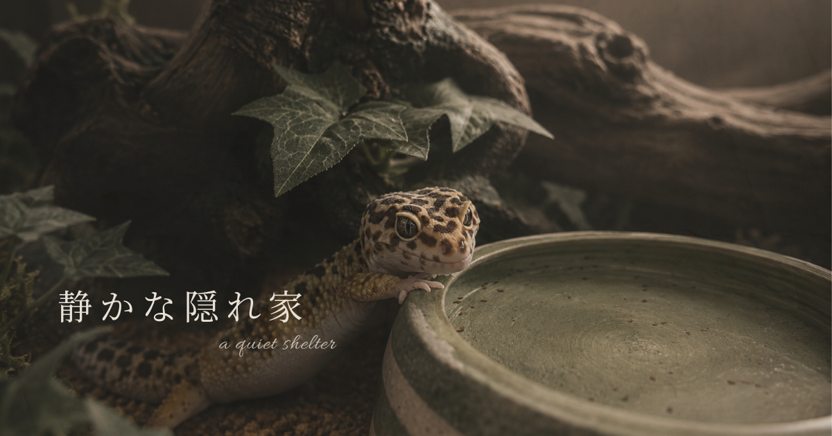 流木の中で静かに暮らすヒョウモントカゲモドキ